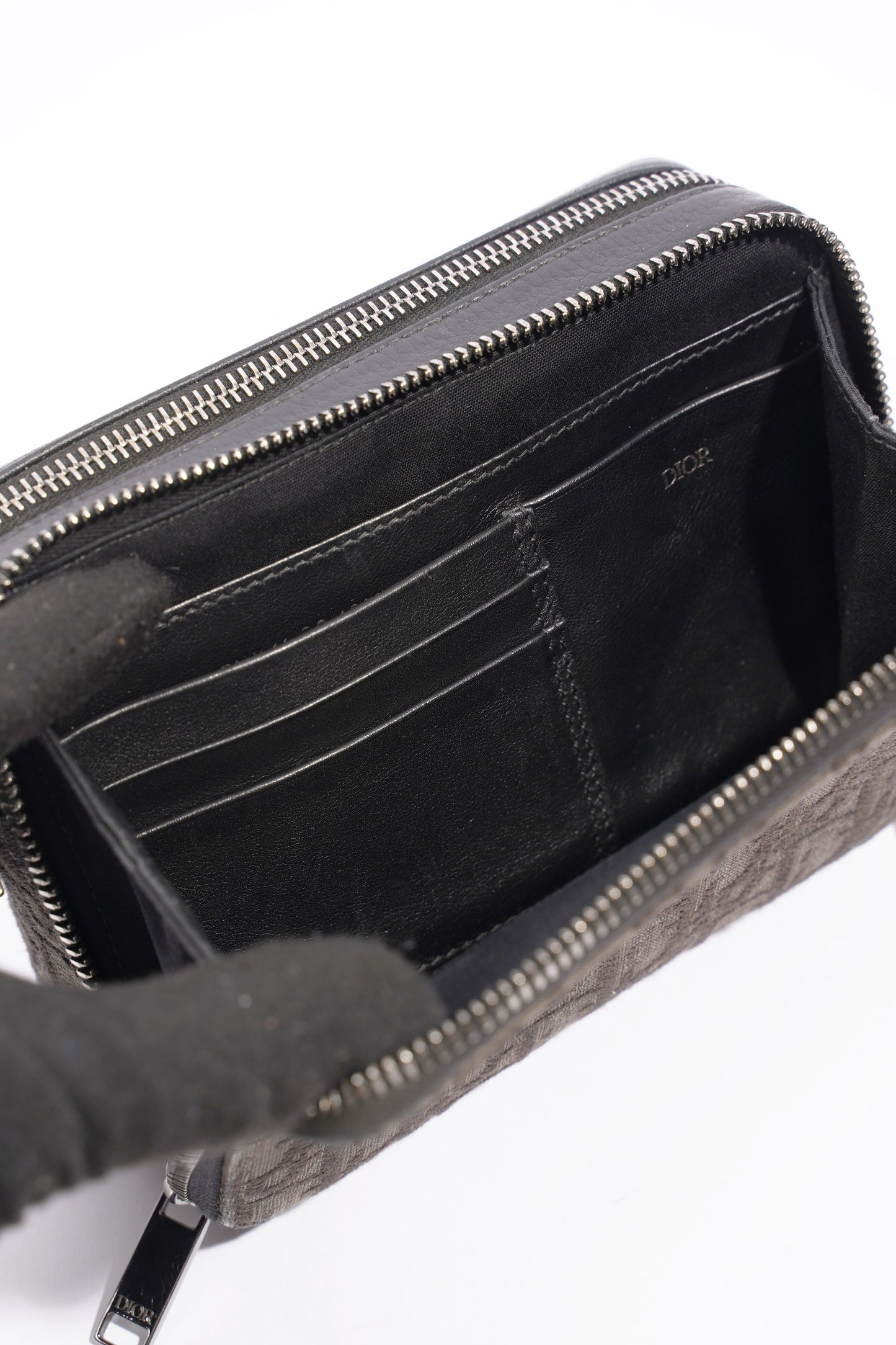 Christian Dior Double Zip Pouch/Wallet Black Oblique Canvas