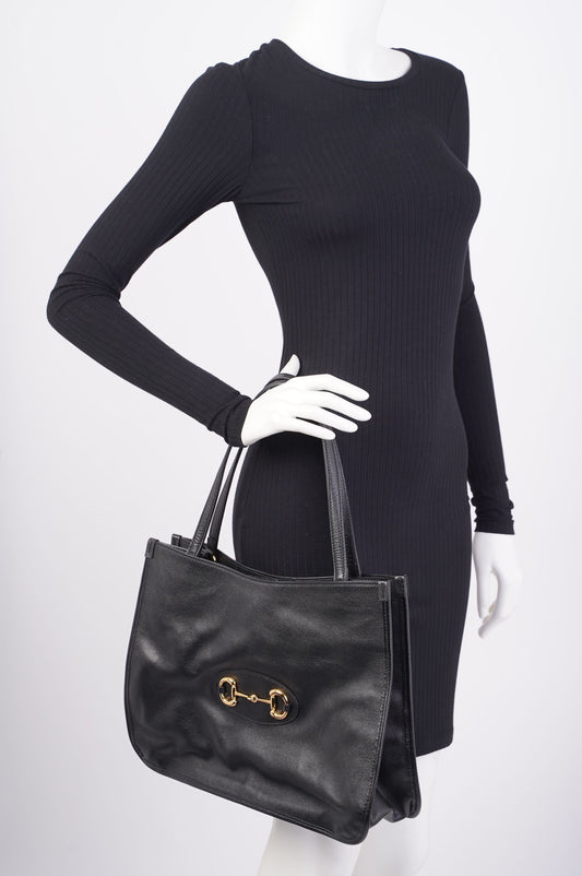 Gucci Horsebit Tote Black Leather