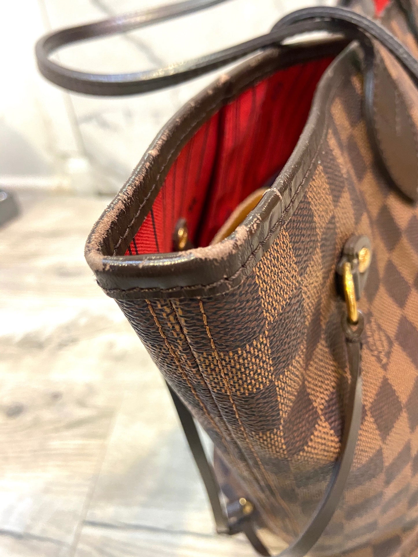 LOUIS VUITTON DAMIER EBENE NEVERFULL MM TOTE HANDBAG