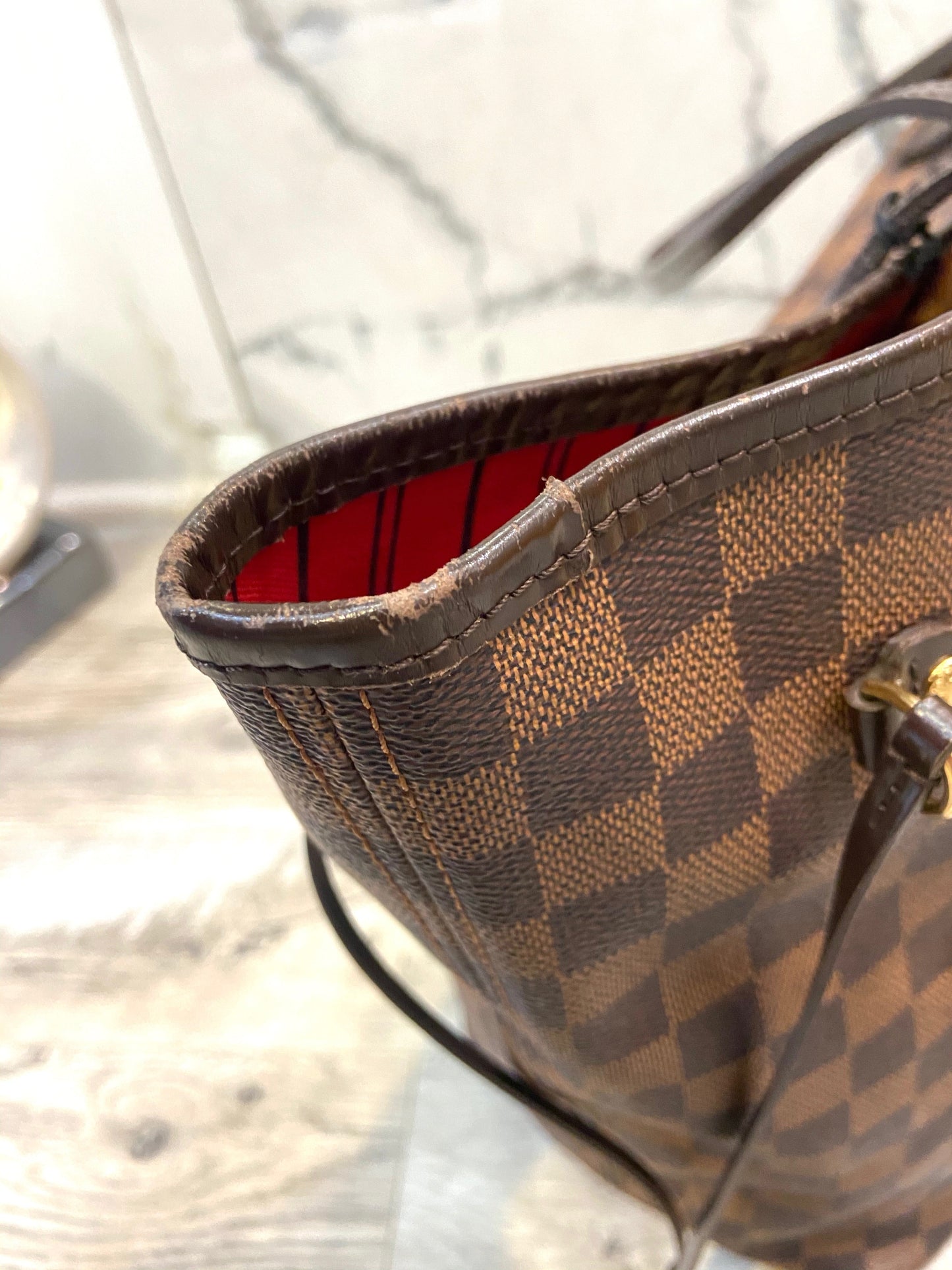 LOUIS VUITTON DAMIER EBENE NEVERFULL MM TOTE HANDBAG