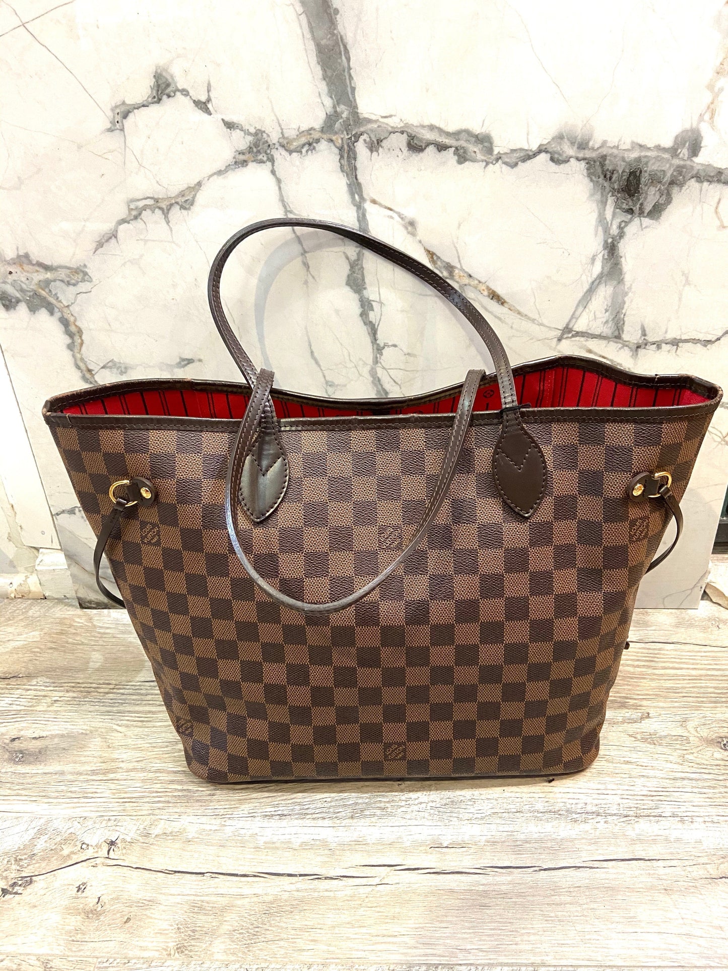 LOUIS VUITTON DAMIER EBENE NEVERFULL MM TOTE HANDBAG