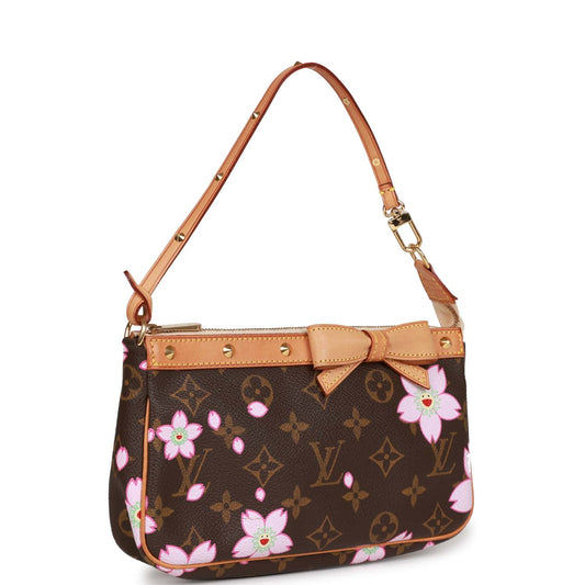 Vintage Louis Vuitton x Takashi Murakami Monogram Cherry Blossom Pochette Gold Hardware