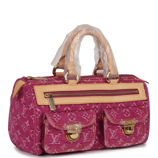 Vintage Louis Vuitton Neo Speedy Pink Denim Monogram Gold Hardware