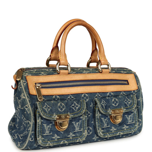 Vintage Louis Vuitton Neo Speedy Blue Denim Monogram Gold Hardware