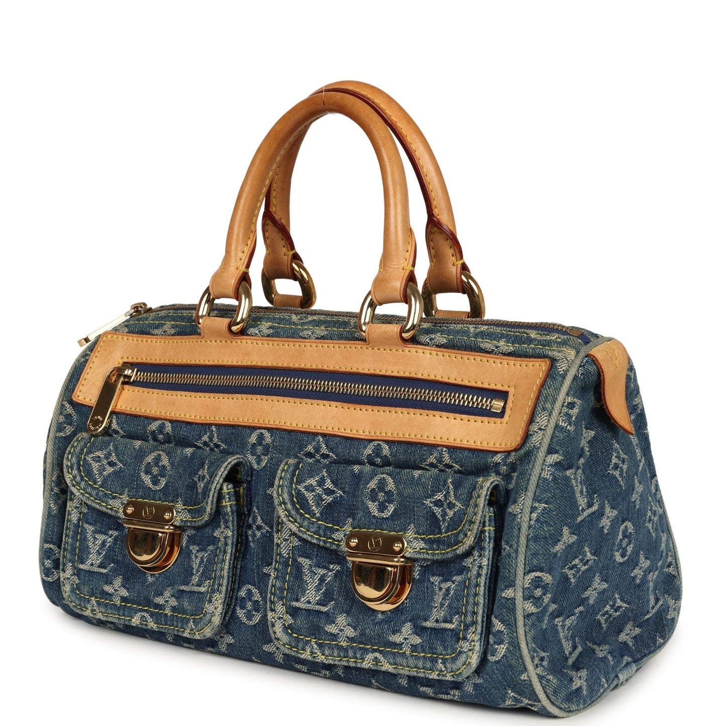 Vintage Louis Vuitton Neo Speedy Blue Denim Monogram Gold Hardware