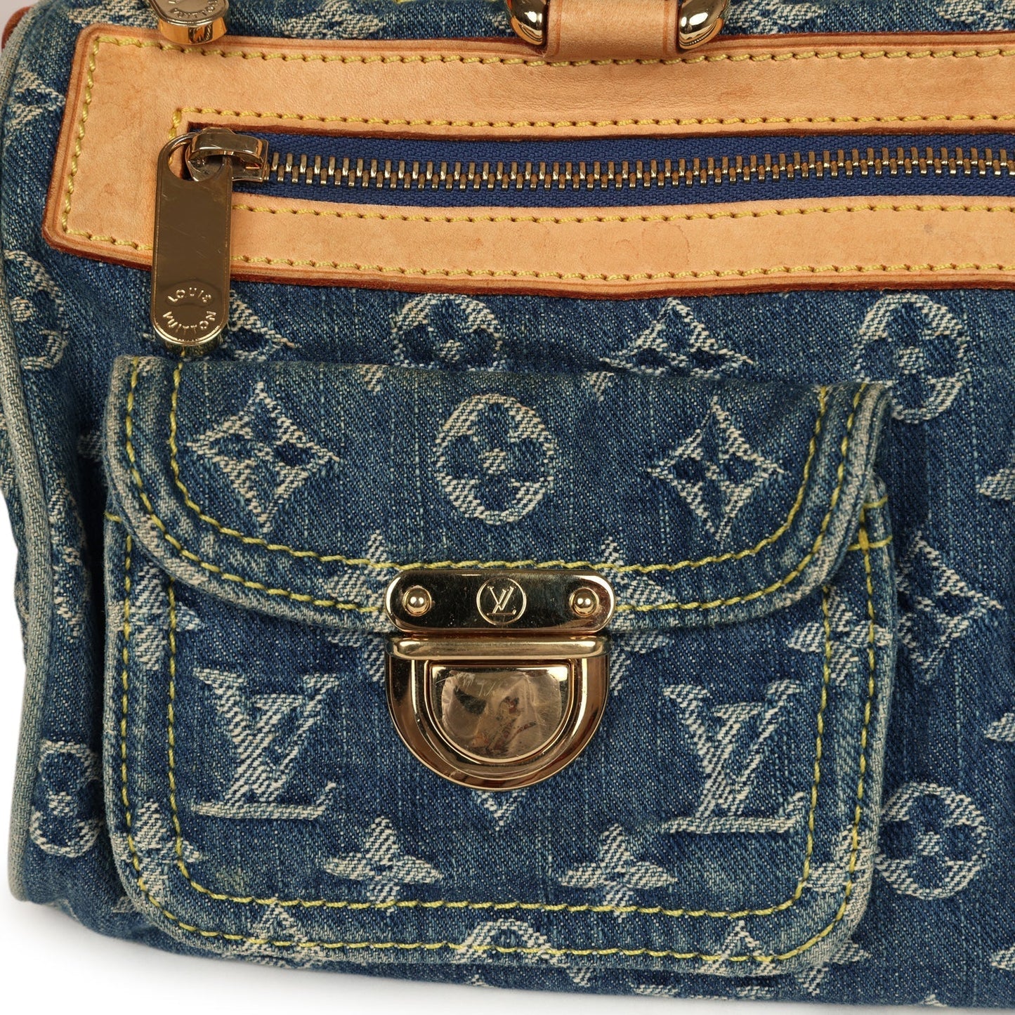 Vintage Louis Vuitton Neo Speedy Blue Denim Monogram Gold Hardware