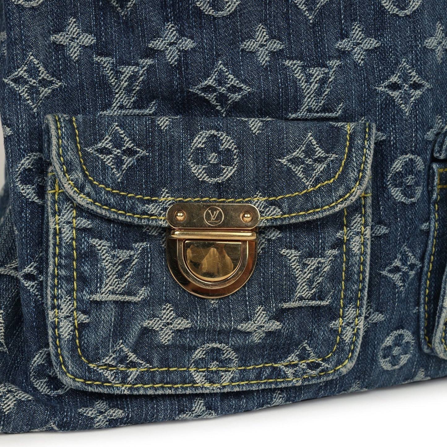 Vintage Louis Vuitton Baggy GM Blue Denim Monogram Gold Hardware