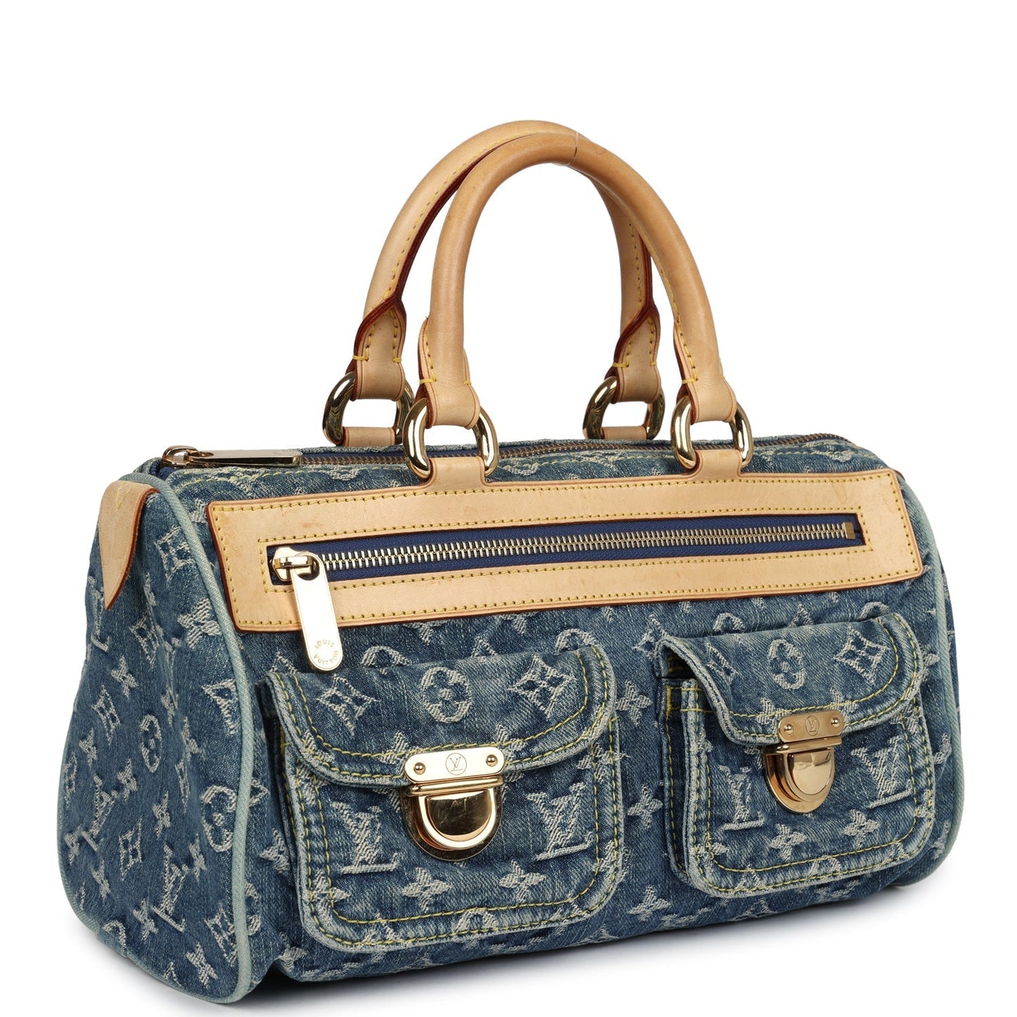 Vintage Louis Vuitton Neo Speedy Blue Denim Monogram Gold Hardware