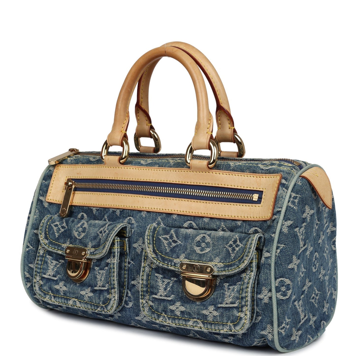 Vintage Louis Vuitton Neo Speedy Blue Denim Monogram Gold Hardware