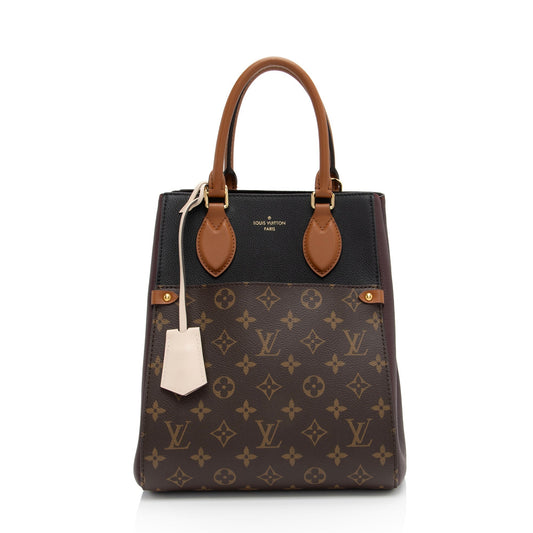 Louis Vuitton Calfskin Monogram Canvas Fold Tote MM (SHF-DEf7bl)