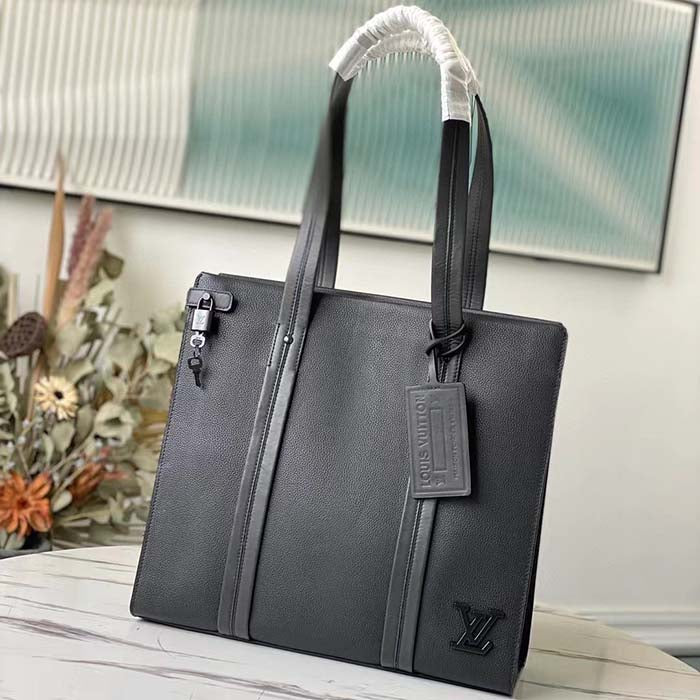 Louis Vuitton LV Unisex Aerogram Takeoff Tote Black Grained Calf Leather