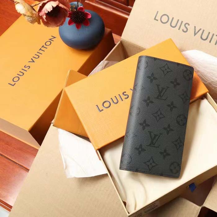 Louis Vuitton LV Unisex Brazza Wallet Black Grey Monogram Eclipse Canvas