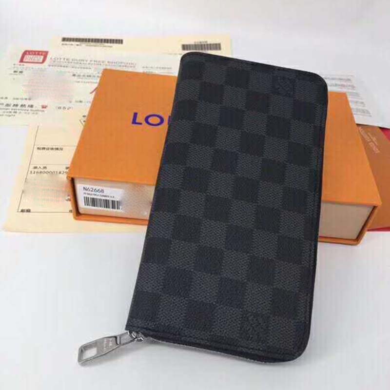 Louis Vuitton LV Unisex Brazza Wallet Damier Infini Onyx Silver Leather