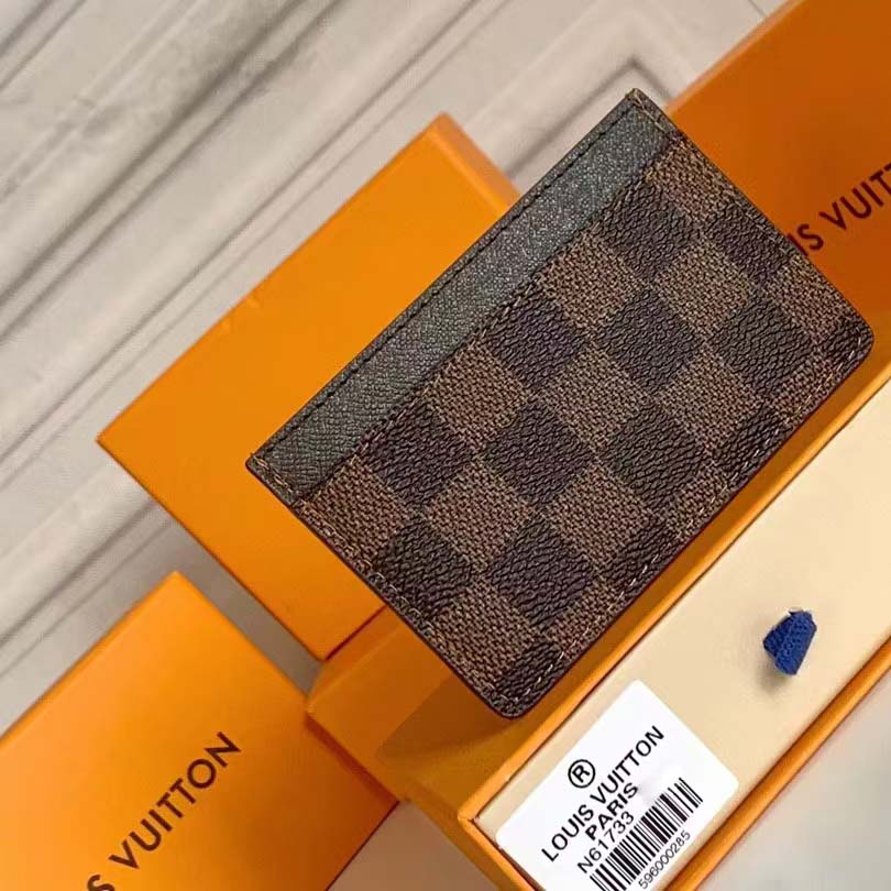 Louis Vuitton LV Unisex Card Holder Wallet Brown Damier Coated Canvas