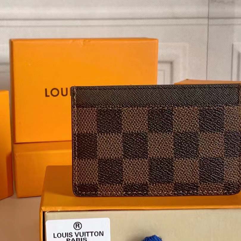 Louis Vuitton LV Unisex Card Holder Wallet Brown Damier Coated Canvas