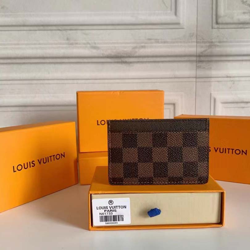 Louis Vuitton LV Unisex Card Holder Wallet Brown Damier Coated Canvas