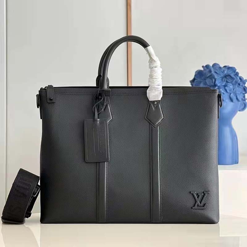 Louis Vuitton LV Unisex Lock It Tote Bag Black Grained Calf Cowhide Leather