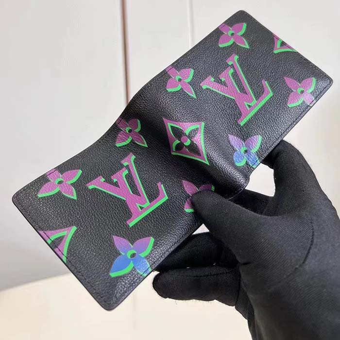 Louis Vuitton LV Unisex Multiple Wallet Black Borealis Calf Leather Textile Lining