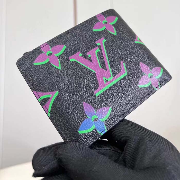 Louis Vuitton LV Unisex Multiple Wallet Black Borealis Calf Leather Textile Lining