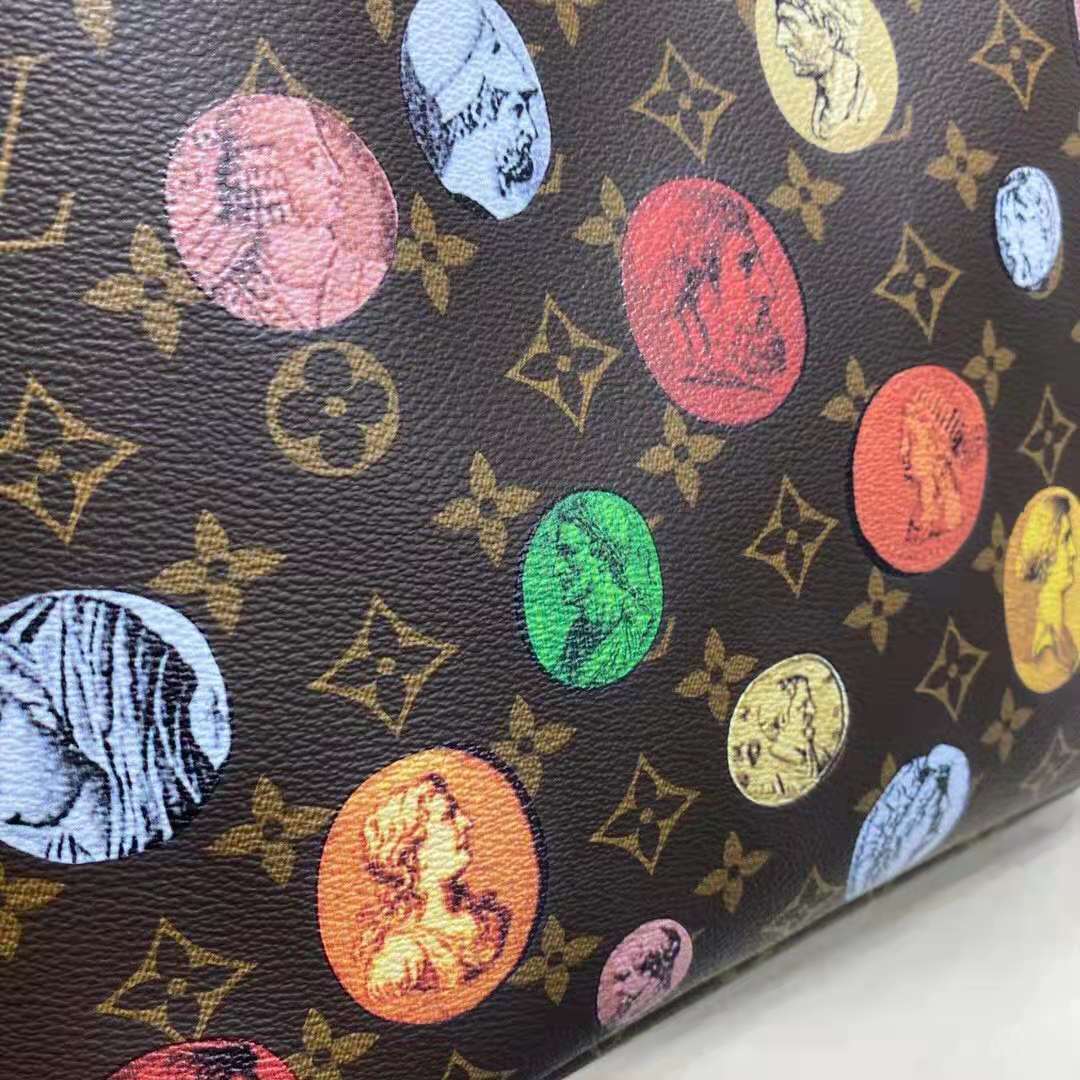 Louis Vuitton LV Unisex Neverfull MM Tote Monogram Cameo Printed Canvas Cowhide Leather