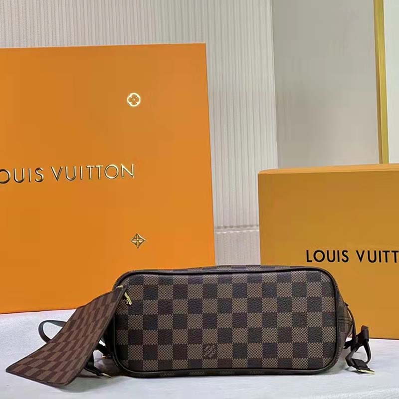 Louis Vuitton LV Unisex Neverfull PM Tote Brown Damier Ebene Coated Canvas