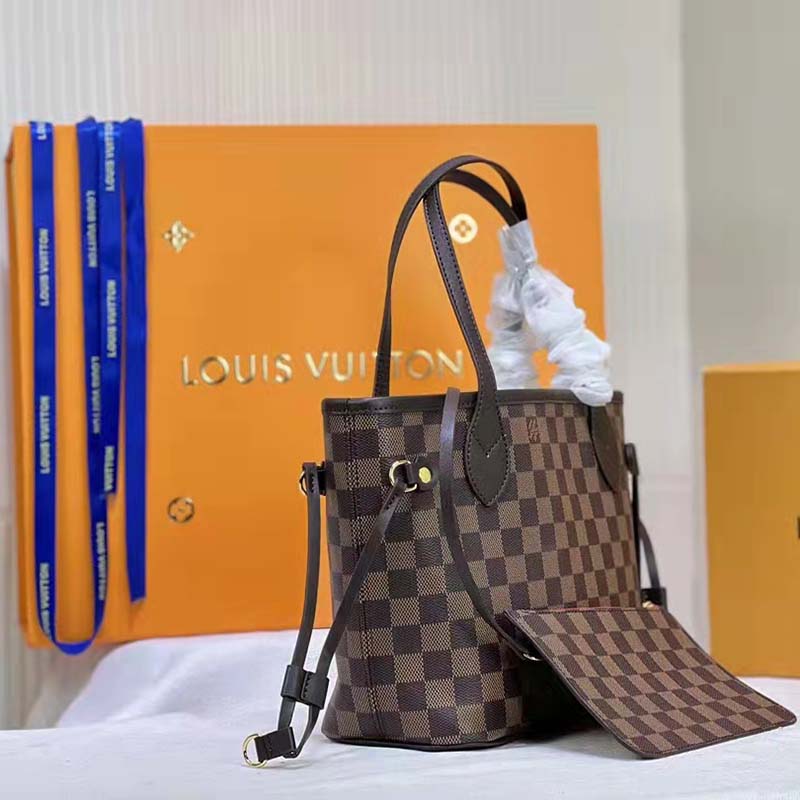 Louis Vuitton LV Unisex Neverfull PM Tote Brown Damier Ebene Coated Canvas