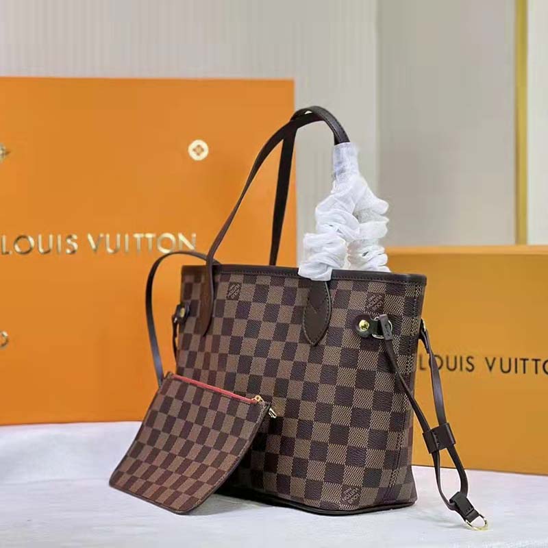 Louis Vuitton LV Unisex Neverfull PM Tote Brown Damier Ebene Coated Canvas