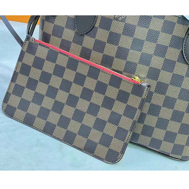 Louis Vuitton LV Unisex Neverfull PM Tote Brown Damier Ebene Coated Canvas