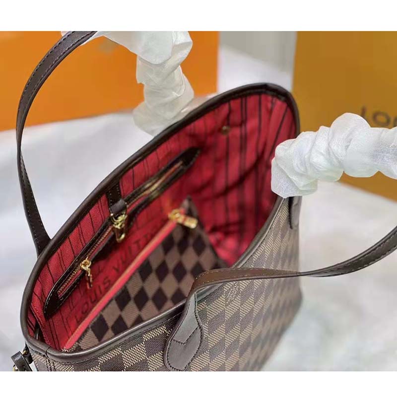 Louis Vuitton LV Unisex Neverfull PM Tote Brown Damier Ebene Coated Canvas