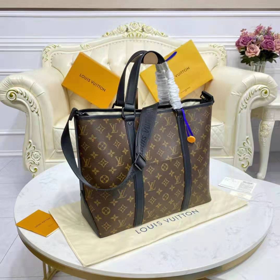 Louis Vuitton LV Unisex WeekEnd Tote PM Monogram Macassar Coated Canvas Cowhide Leather