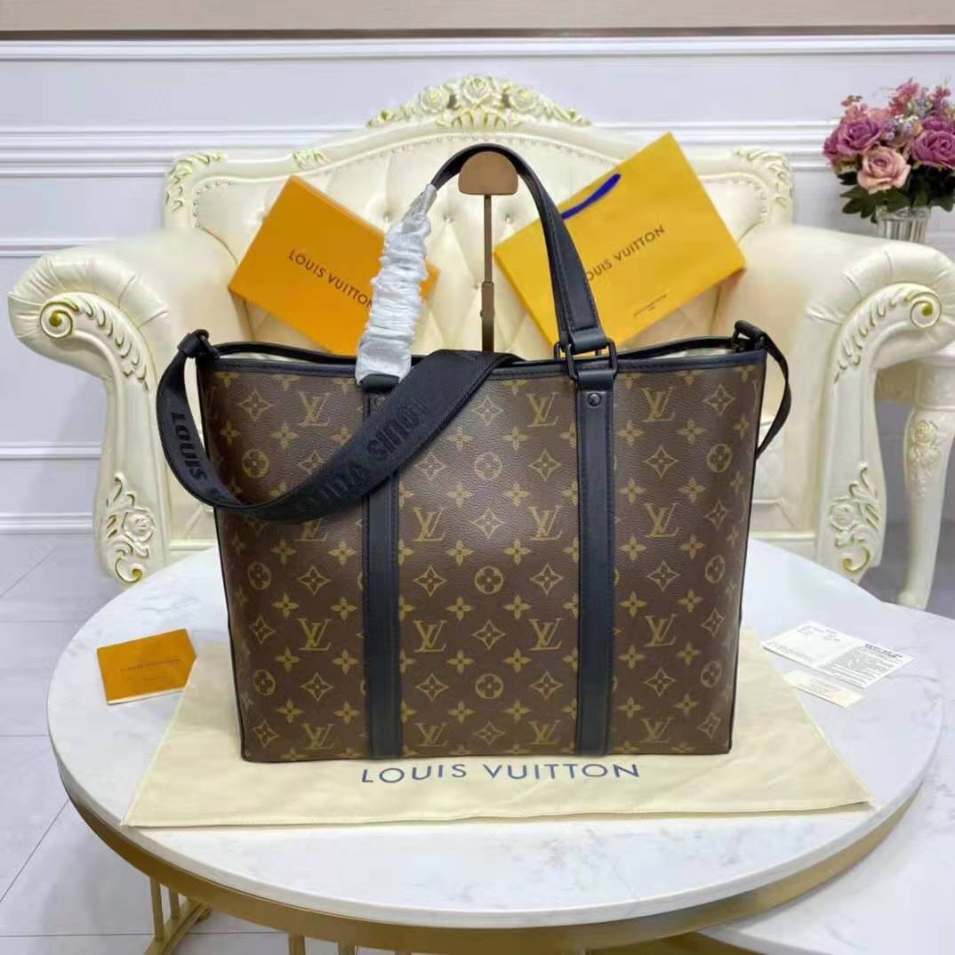 Louis Vuitton LV Unisex WeekEnd Tote PM Monogram Macassar Coated Canvas Cowhide Leather