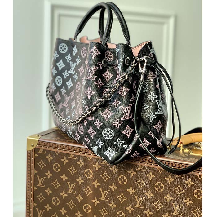 Louis Vuitton LV Women Bella Tote Black Perforated Mahina Calf Leather