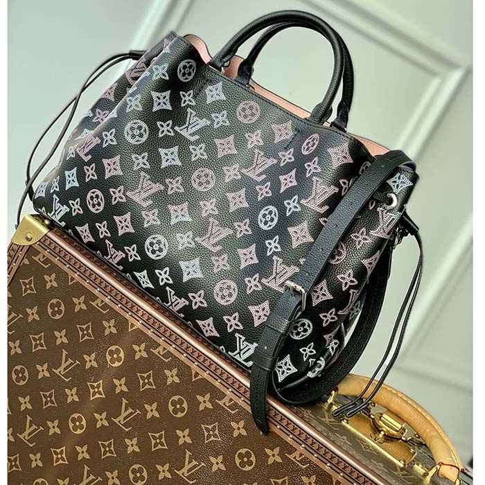 Louis Vuitton LV Women Bella Tote Black Perforated Mahina Calf Leather