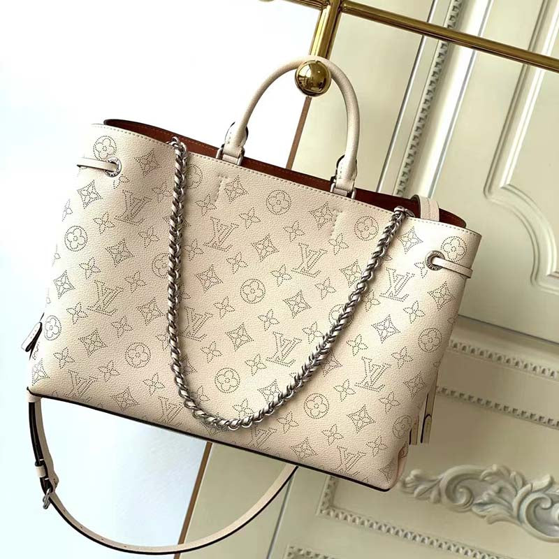 Louis Vuitton LV Women Bella Tote Crème Beige Mahina Perforated Calfskin