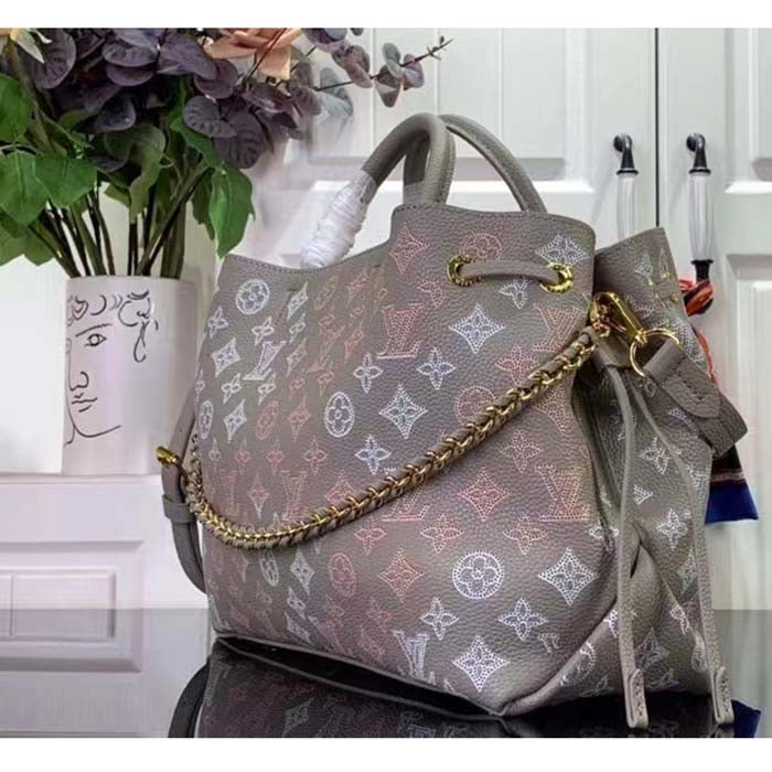 Louis Vuitton LV Women Bella Tote Gray Mahina Perforated Calfskin Leather