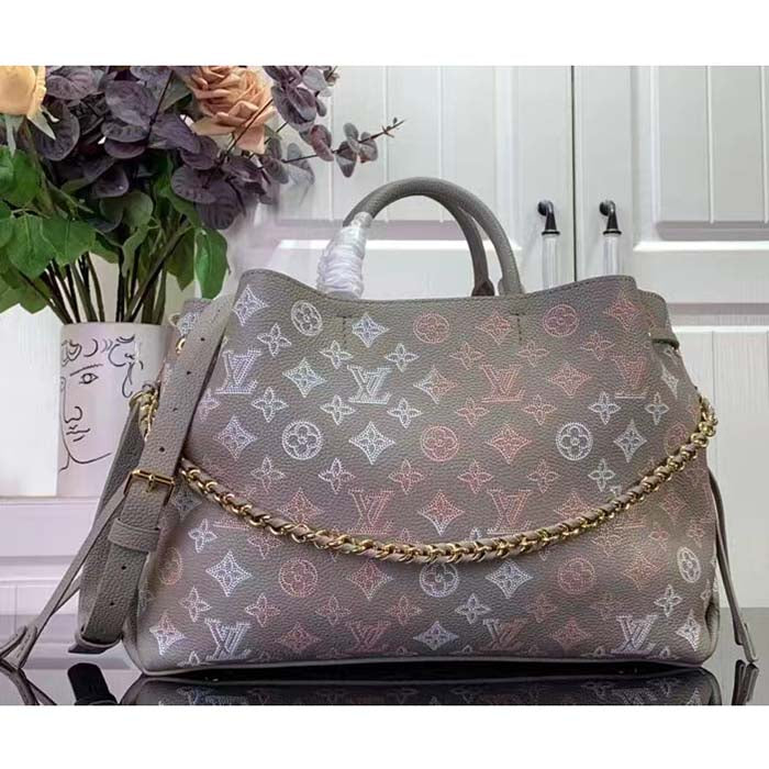 Louis Vuitton LV Women Bella Tote Gray Mahina Perforated Calfskin Leather