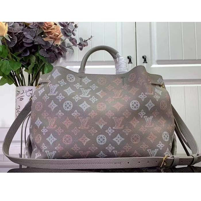 Louis Vuitton LV Women Bella Tote Gray Mahina Perforated Calfskin Leather