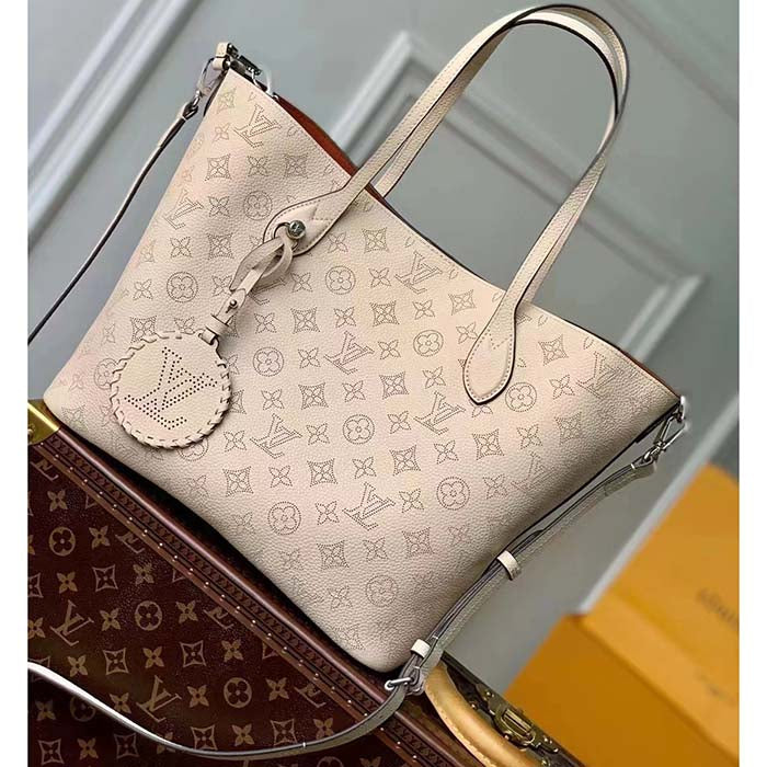 Louis Vuitton LV Women Blossom MM Tote Bag Beige Mahina Perforated Calfskin Leather