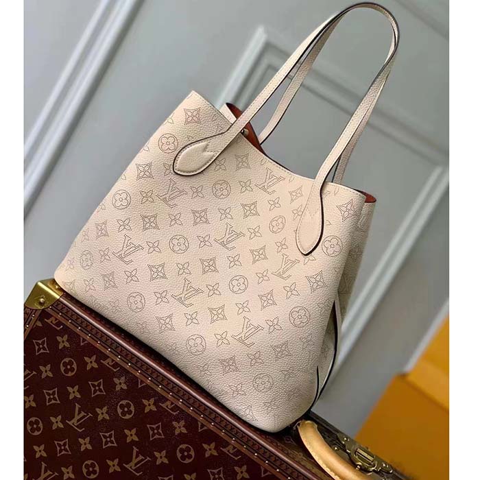 Louis Vuitton LV Women Blossom MM Tote Bag Beige Mahina Perforated Calfskin Leather