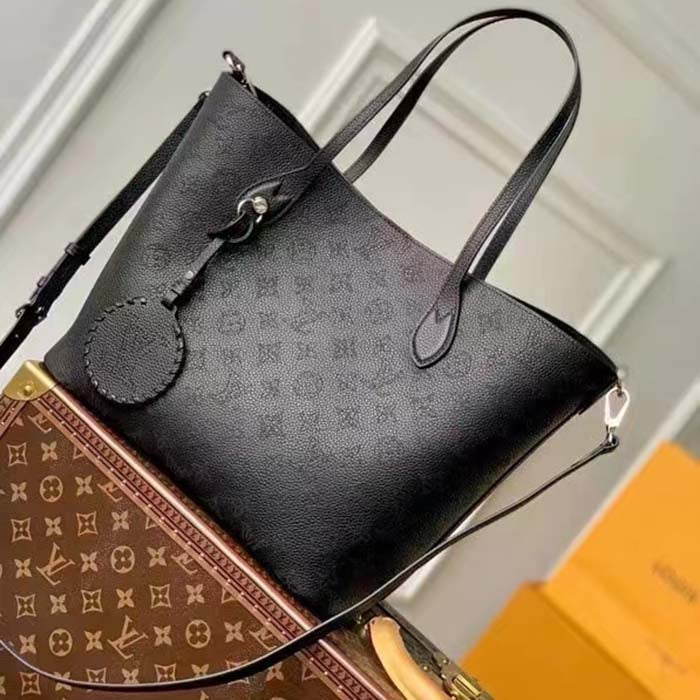 Louis Vuitton LV Women Blossom MM Tote Bag Black Mahina Perforated Calfskin Leather