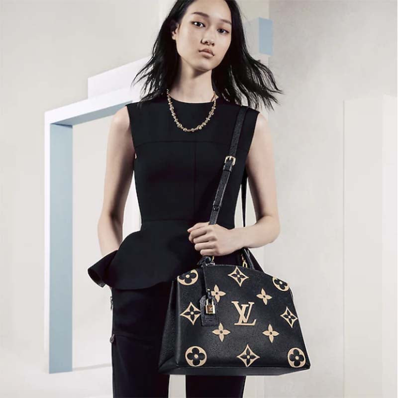 Louis Vuitton LV Women Grand Palais Tote Bag Black Monogram Embossed Grained Cowhide