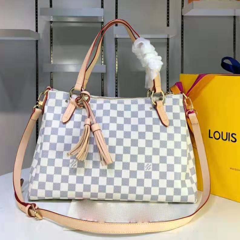 Louis Vuitton LV Women Lymington Zipped Tote in Damier Azur Coated Canvas