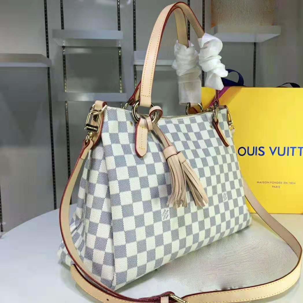 Louis Vuitton LV Women Lymington Zipped Tote in Damier Azur Coated Canvas