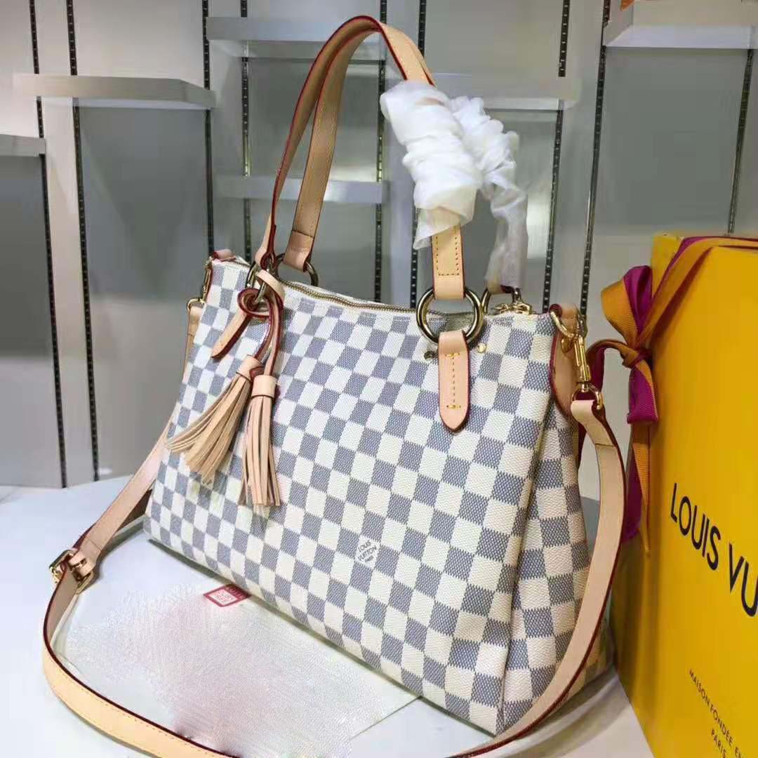 Louis Vuitton LV Women Lymington Zipped Tote in Damier Azur Coated Canvas