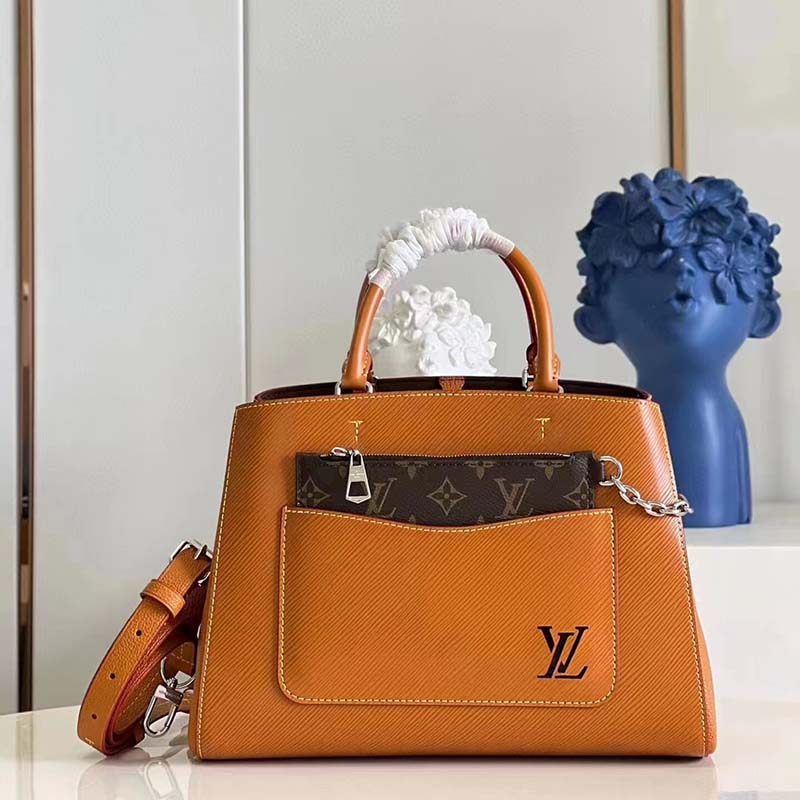 Louis Vuitton LV Women Marelle Tote MM Gold Miel Brown Epi Grained Cowhide