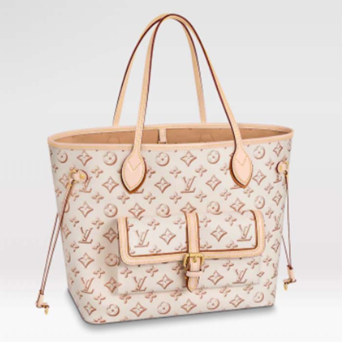 Louis Vuitton LV Women Neverfull MM Tote Bag Beige Monogram Coated Canvas