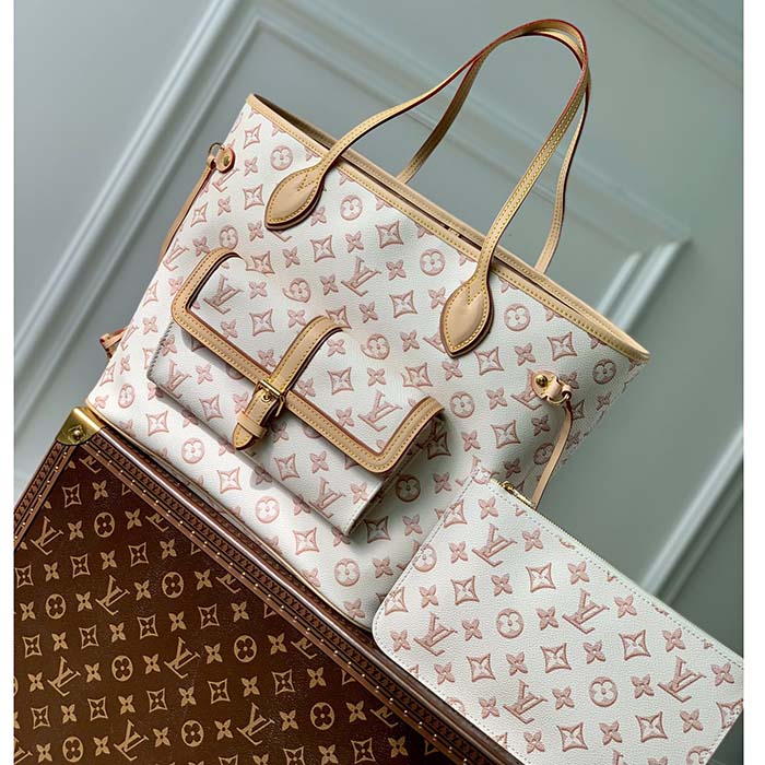 Louis Vuitton LV Women Neverfull MM Tote Bag Beige Monogram Coated Canvas