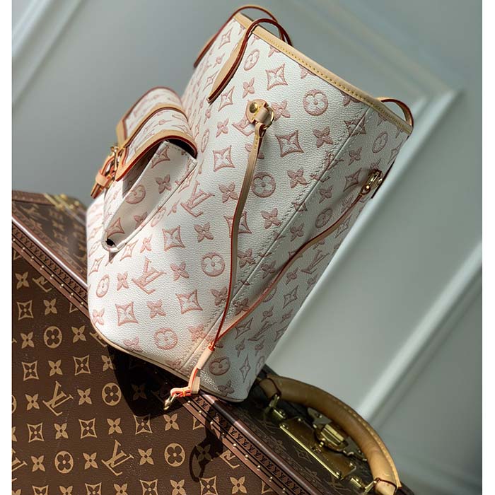 Louis Vuitton LV Women Neverfull MM Tote Bag Beige Monogram Coated Canvas