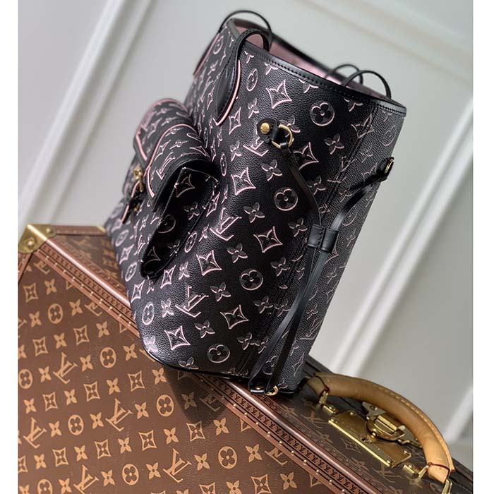 Louis Vuitton LV Women Neverfull MM Tote Bag Black Monogram Coated Canvas