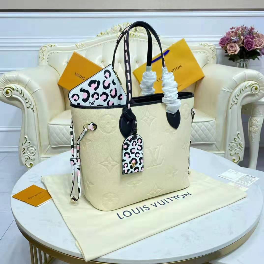 Louis Vuitton LV Women Neverfull MM Tote Bag Wild at Heart Cream Embossed Supple Grained Cowhide